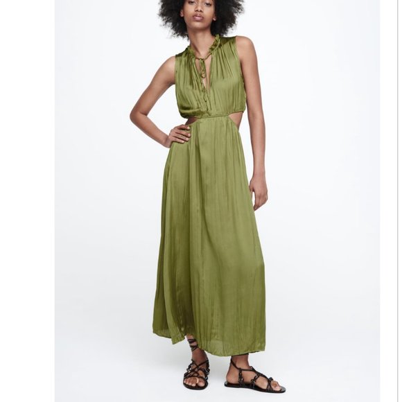 Zara Dresses & Skirts - NWT ZARA WRINKLE EFFECT CUT OUT DRESS OLIVE GREEN